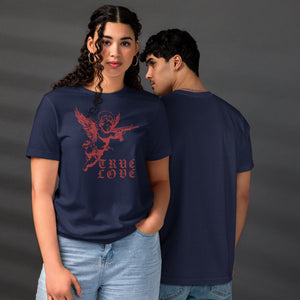 The cherub traded the bow for something heavier. True Love was never gentle. Dark irony apparel from Artificial Perdition.