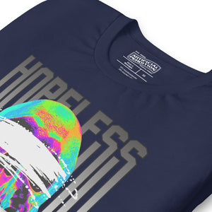 A blindfolded skull in thermal color, bold chrome lettering. Hopeless is a choice, not a diagnosis. Dark apparel from Artificial Perdition.