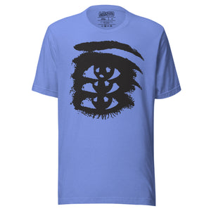 Rough ink brush stroke eye illustration in black and white, Thousand Yard Stare, high contrast graphic design, Artificial Perdition apparel