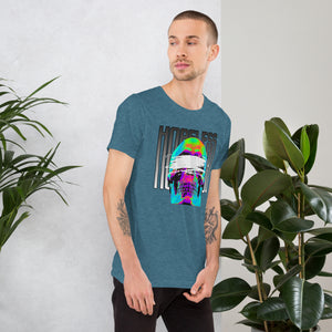Blindfolded skull in thermal heat-map colors with bold chrome HOPELESS text, psychological horror design, Artificial Perdition apparel