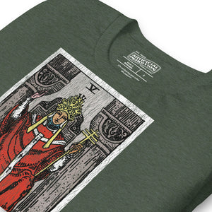 The Hierophant tarot card, triple-crowned figure seated between pillars with crossed keys and kneeling acolytes, Rider-Waite style, Artificial Perdition