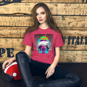 Blindfolded skull in thermal heat-map colors with bold chrome HOPELESS text, psychological horror design, Artificial Perdition apparel