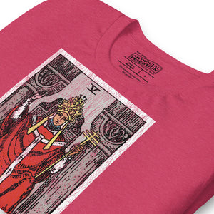 The Hierophant tarot card, triple-crowned figure seated between pillars with crossed keys and kneeling acolytes, Rider-Waite style, Artificial Perdition