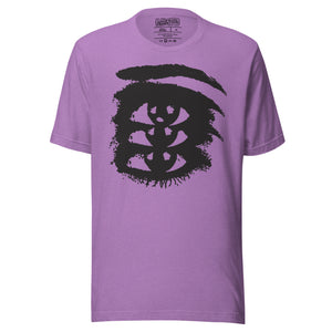 Rough ink brush stroke eye illustration in black and white, Thousand Yard Stare, high contrast graphic design, Artificial Perdition apparel