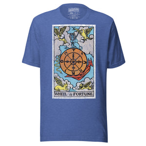 Wheel of Fortune tarot card, sphinx atop a turning wheel flanked by four creatures, Rider-Waite style, Artificial Perdition