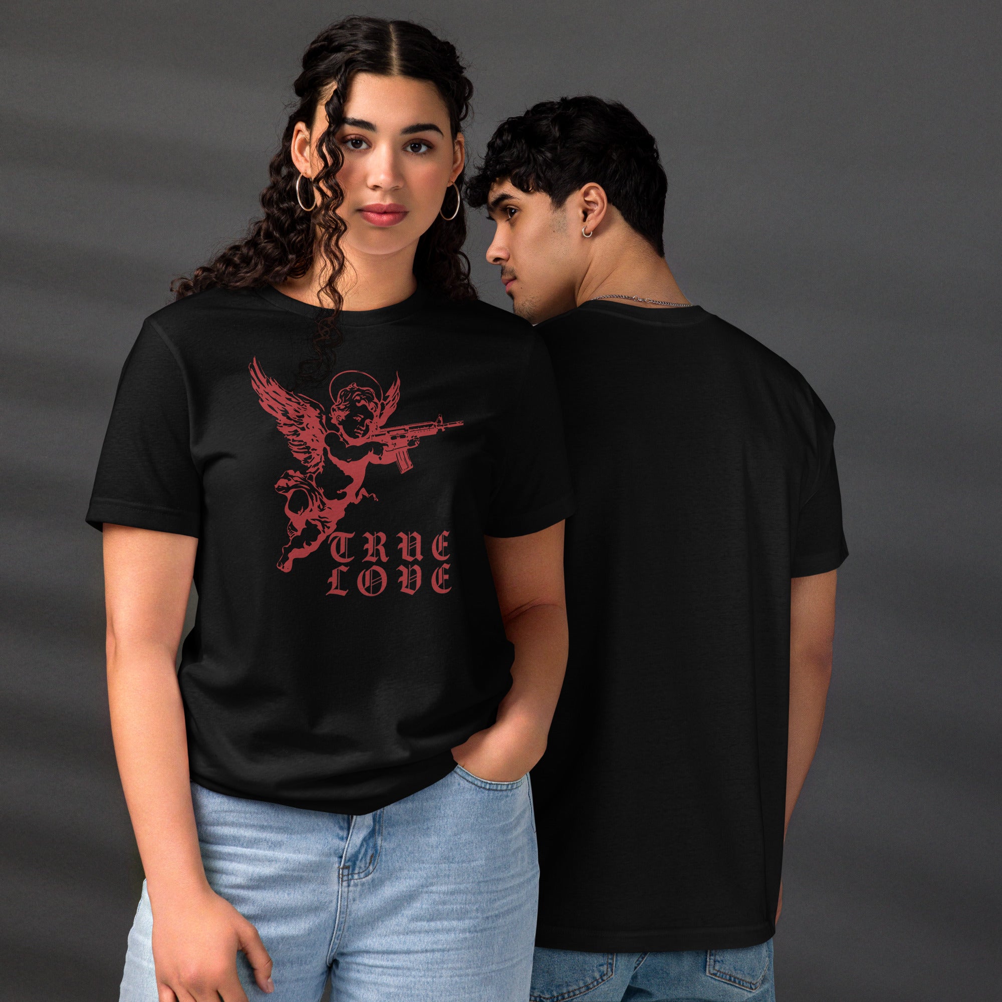 The cherub traded the bow for something heavier. True Love was never gentle. Dark irony apparel from Artificial Perdition.