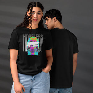 A blindfolded skull in thermal color, bold chrome lettering. Hopeless is a choice, not a diagnosis. Dark apparel from Artificial Perdition.