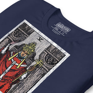 Product mockupThe Hierophant tarot card, triple-crowned figure seated between pillars with crossed keys and kneeling acolytes, Rider-Waite style, Artificial Perdition