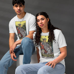 The Empress tarot card, crowned figure enthroned with Venus shield and scepter, wheat field and forest behind her, Rider-Waite style, Artificial Perdition
