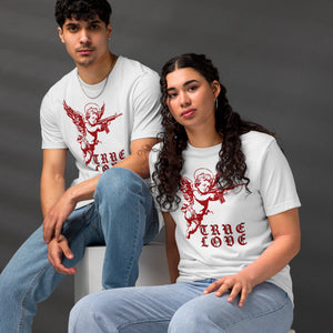 The cherub traded the bow for something heavier. True Love was never gentle. Dark irony apparel from Artificial Perdition.