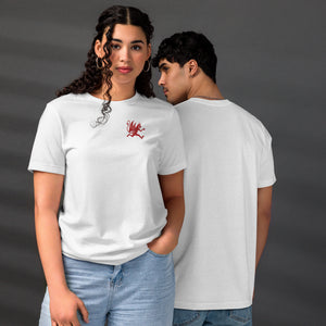 Artificial Perdition devil mascot, red illustrated devil mid-stride with trident and brand name, hand-drawn style on black, official logo tee