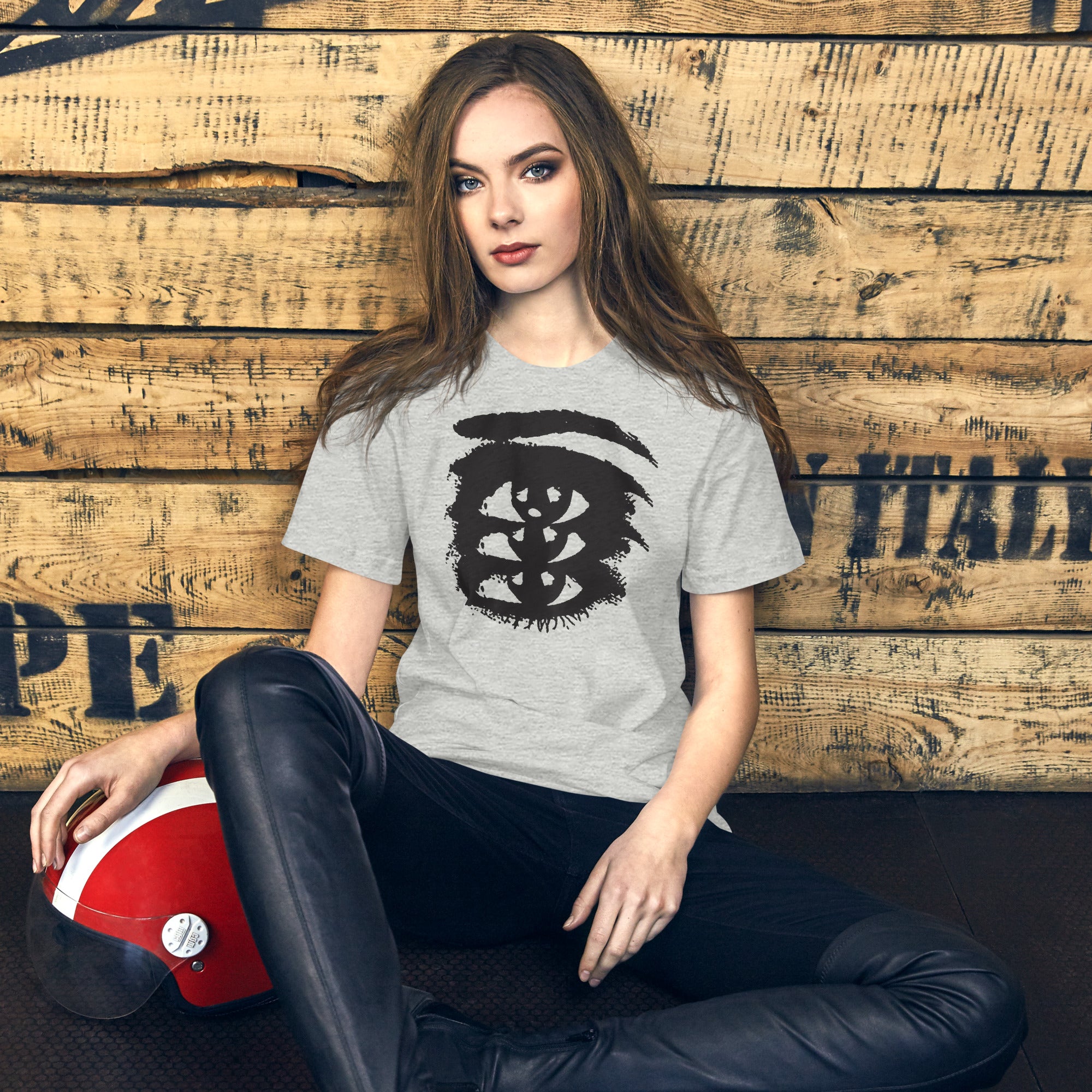 Rough ink brush stroke eye illustration in black and white, Thousand Yard Stare, high contrast graphic design, Artificial Perdition apparel