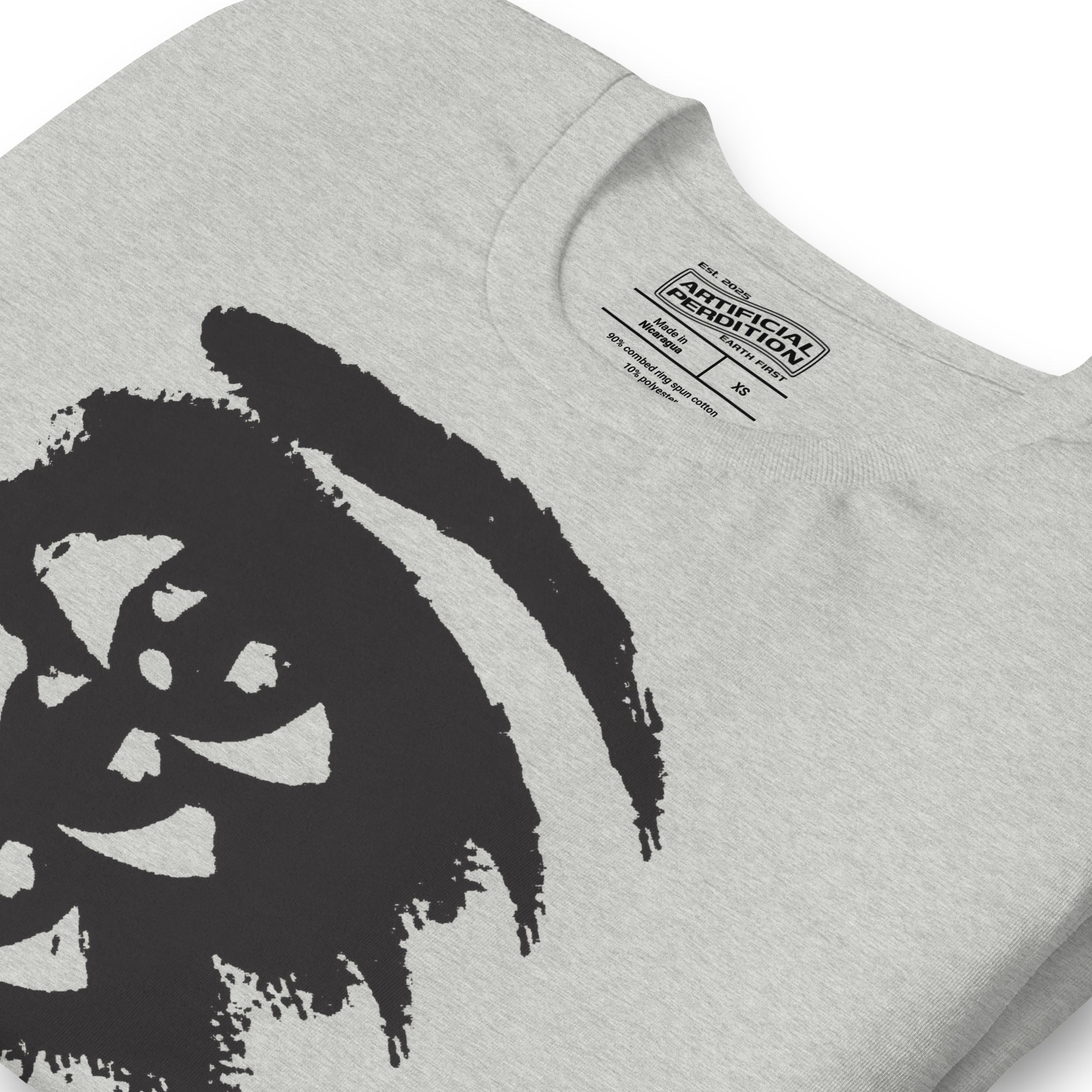 Rough ink brush stroke eye illustration in black and white, Thousand Yard Stare, high contrast graphic design, Artificial Perdition apparel