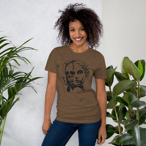 Split face illustration, half classical sculpture bust and half skull, black and white high contrast, Dead Inside, Artificial Perdition apparel