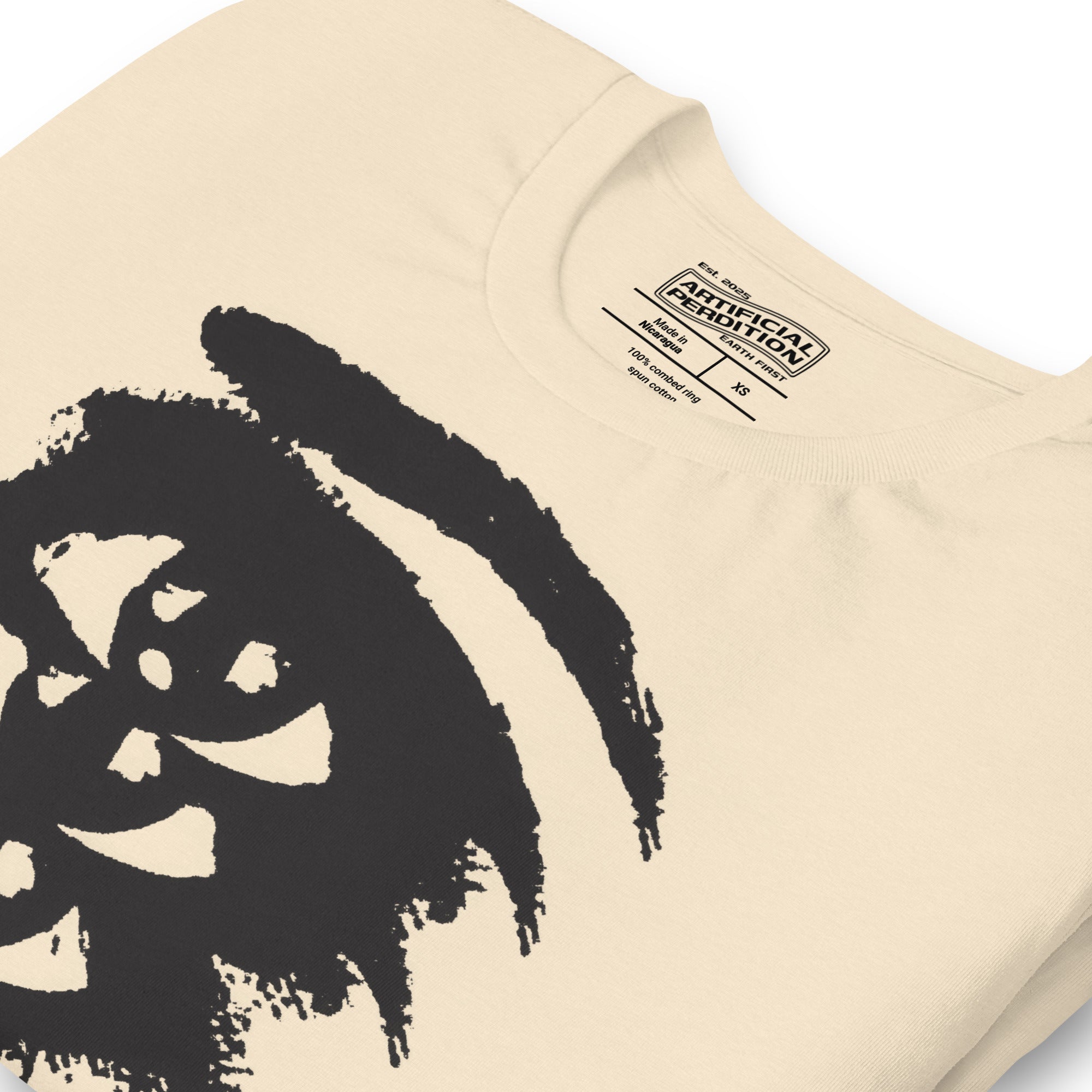 Rough ink brush stroke eye illustration in black and white, Thousand Yard Stare, high contrast graphic design, Artificial Perdition apparel