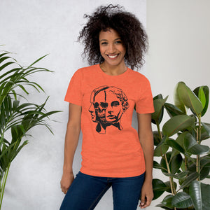 Split face illustration, half classical sculpture bust and half skull, black and white high contrast, Dead Inside, Artificial Perdition apparel