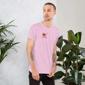 Artificial Perdition devil mascot, red illustrated devil mid-stride with trident and brand name, hand-drawn style on black, official logo tee