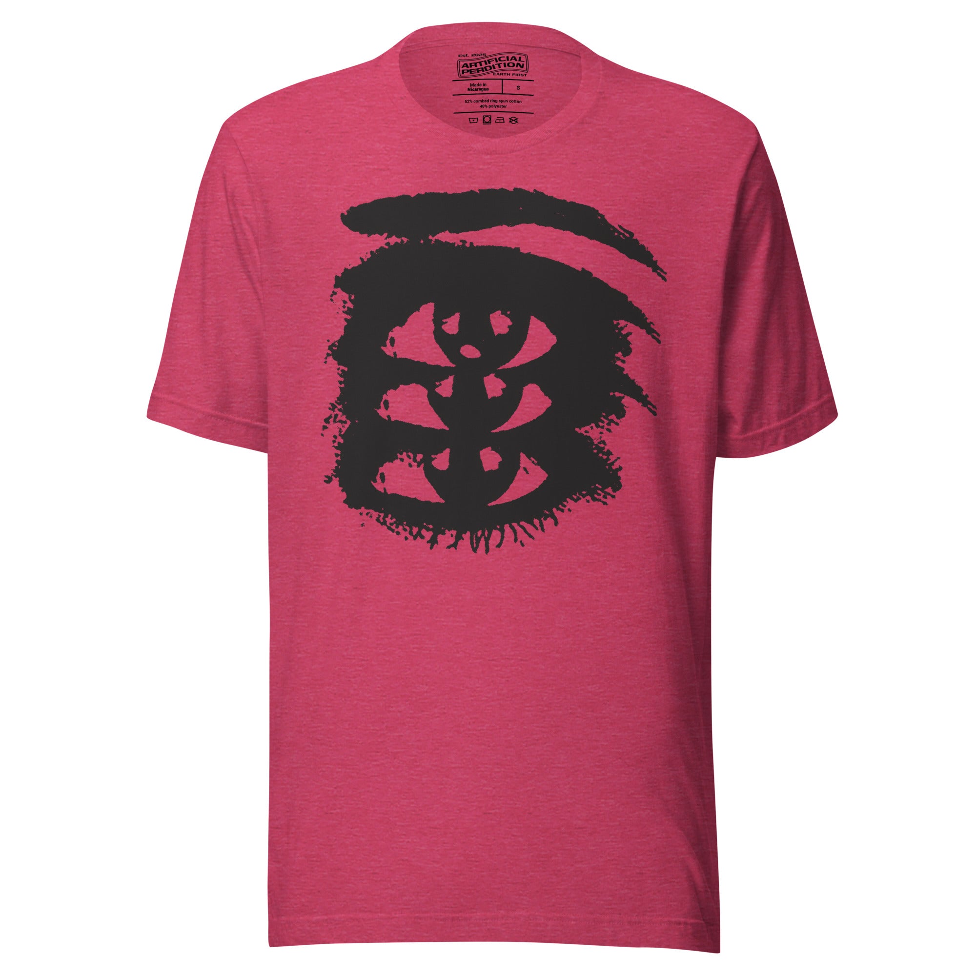 Rough ink brush stroke eye illustration in black and white, Thousand Yard Stare, high contrast graphic design, Artificial Perdition apparel