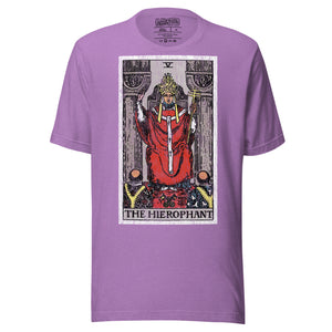 The Hierophant tarot card, triple-crowned figure seated between pillars with crossed keys and kneeling acolytes, Rider-Waite style, Artificial Perdition