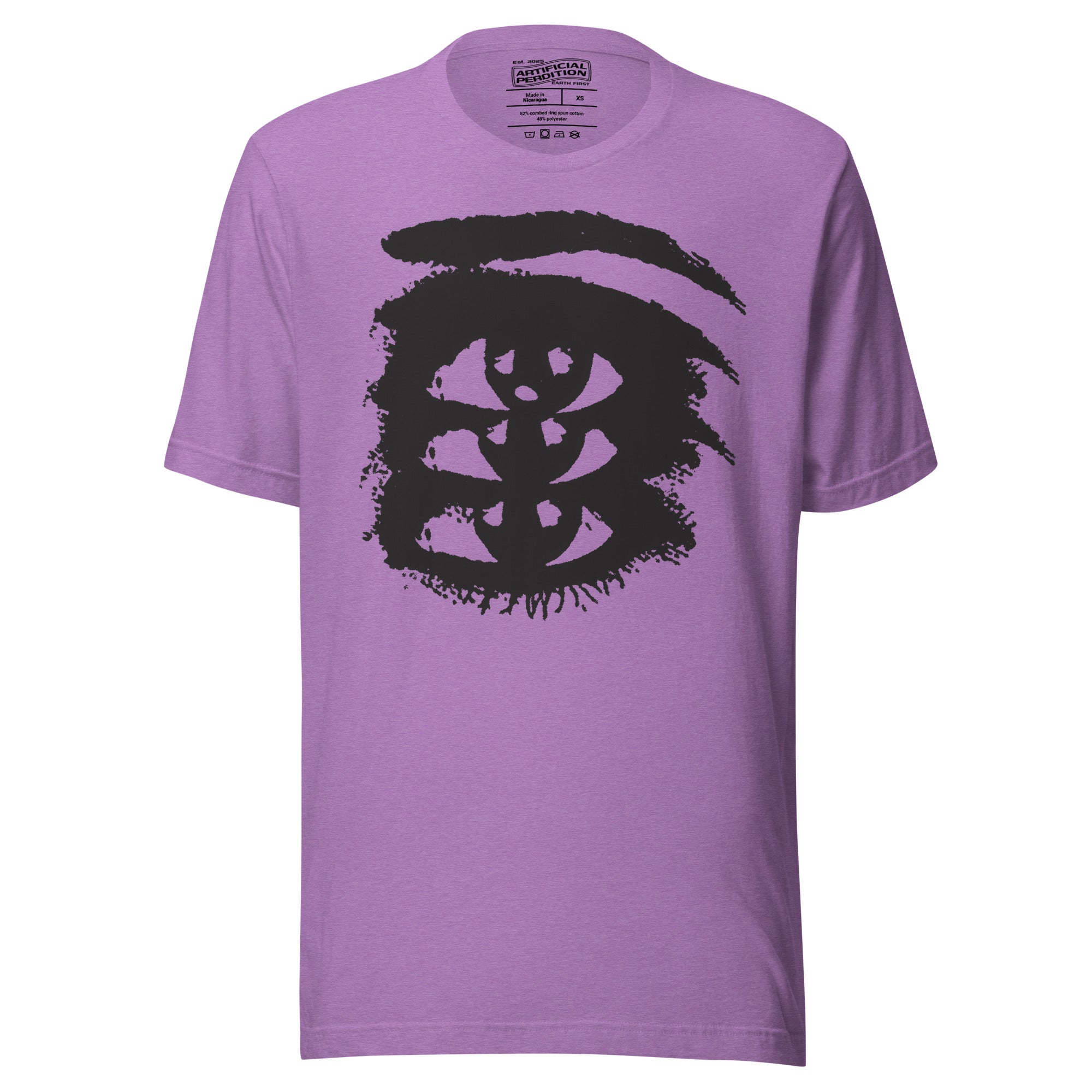 Rough ink brush stroke eye illustration in black and white, Thousand Yard Stare, high contrast graphic design, Artificial Perdition apparel