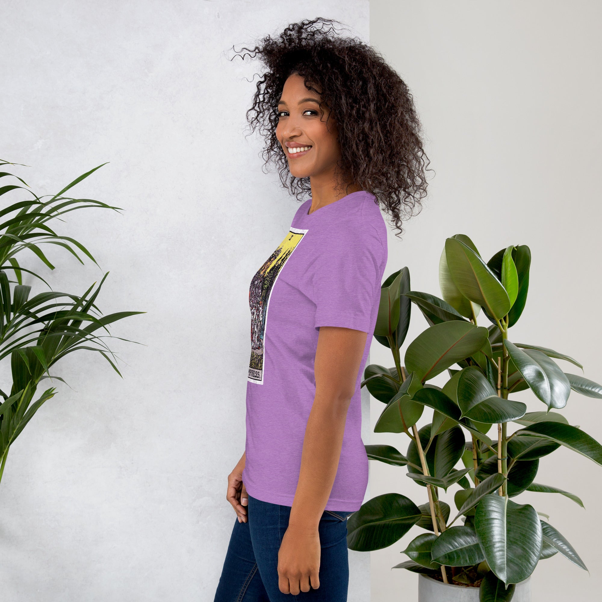 The Empress tarot card, crowned figure enthroned with Venus shield and scepter, wheat field and forest behind her, Rider-Waite style, Artificial Perdition