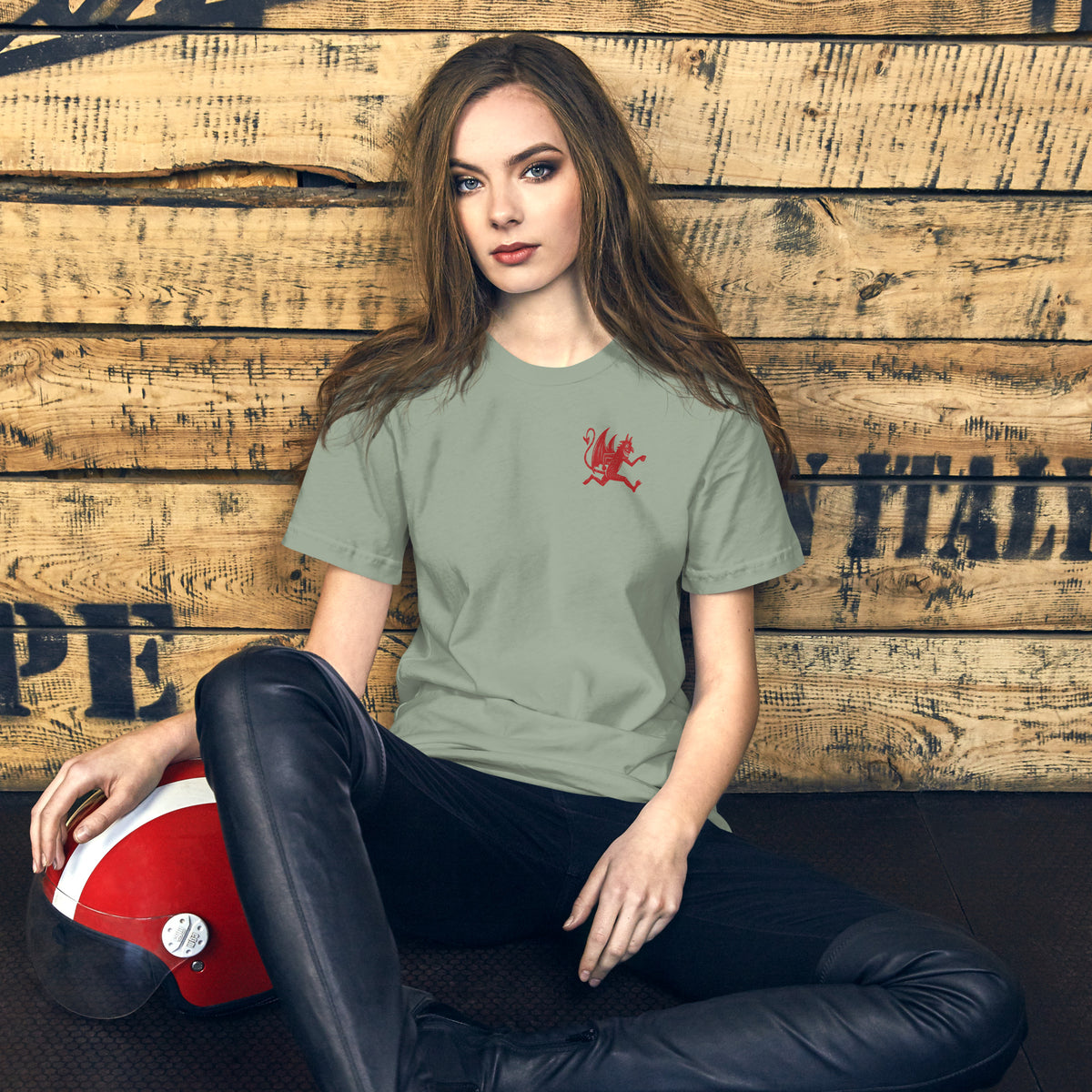 Artificial Perdition devil mascot, red illustrated devil mid-stride with trident and brand name, hand-drawn style on black, official logo tee