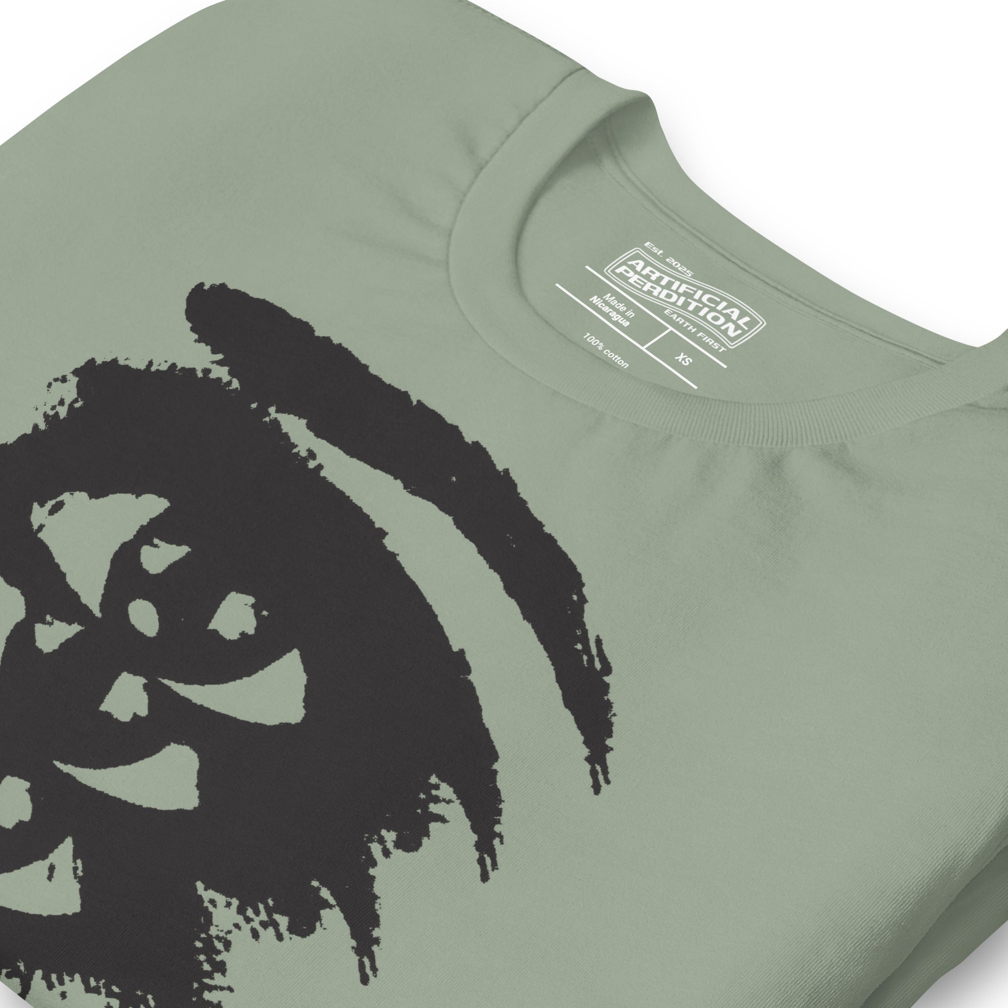Rough ink brush stroke eye illustration in black and white, Thousand Yard Stare, high contrast graphic design, Artificial Perdition apparel