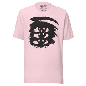 Rough ink brush stroke eye illustration in black and white, Thousand Yard Stare, high contrast graphic design, Artificial Perdition apparel