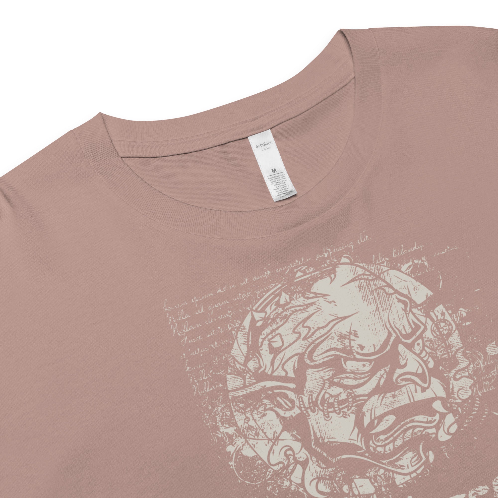 Black cropped cotton t-shirt featuring horned monster inside a ritual circle with mystical script and “Monster Inside” text.